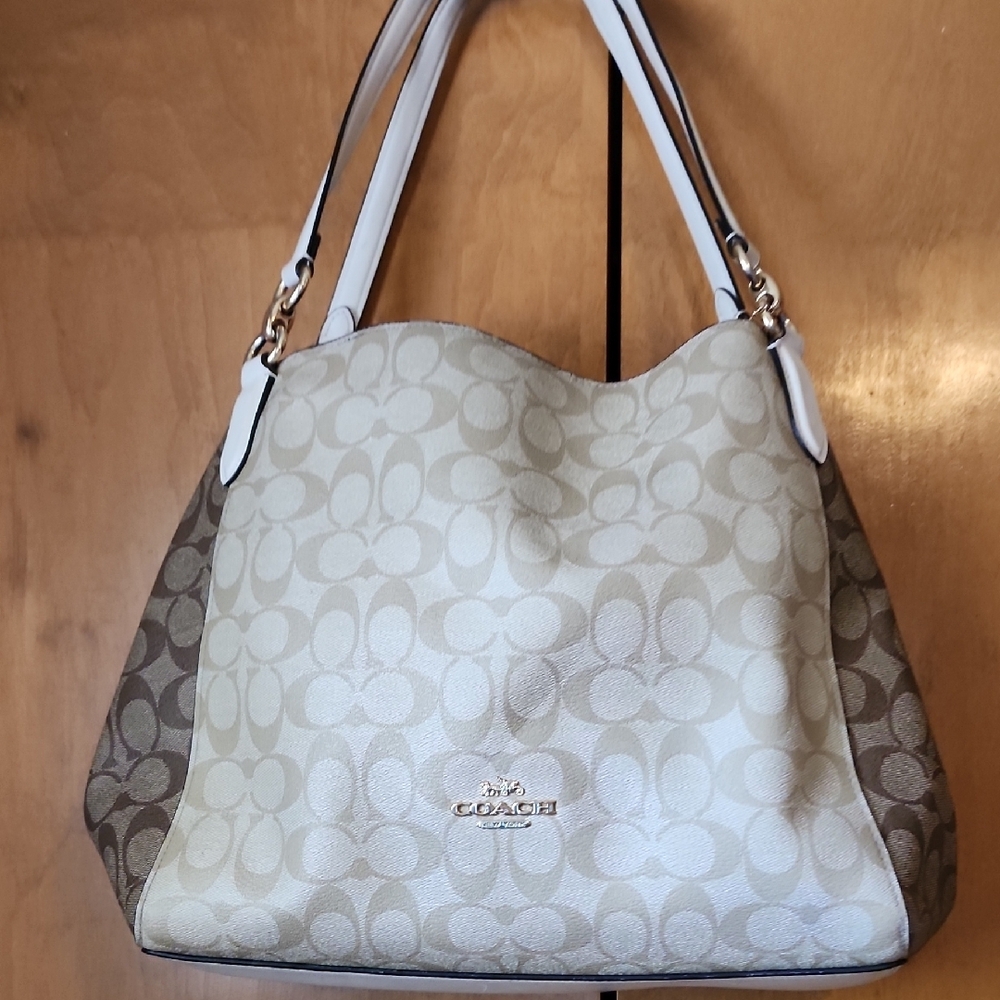 Coach Cream and Brown Shoulder Bag with Signature Design